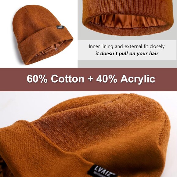 🆕 Women Brown Winter Beanie Hats Unisex Cotton Knitted Cuffed Slouchy Skull Cap - Picture 2 of 7